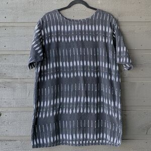 VTG 80s Chico's Design Boho Short Sleeve Ikat Tunic Shirt Large 2 Black Gray